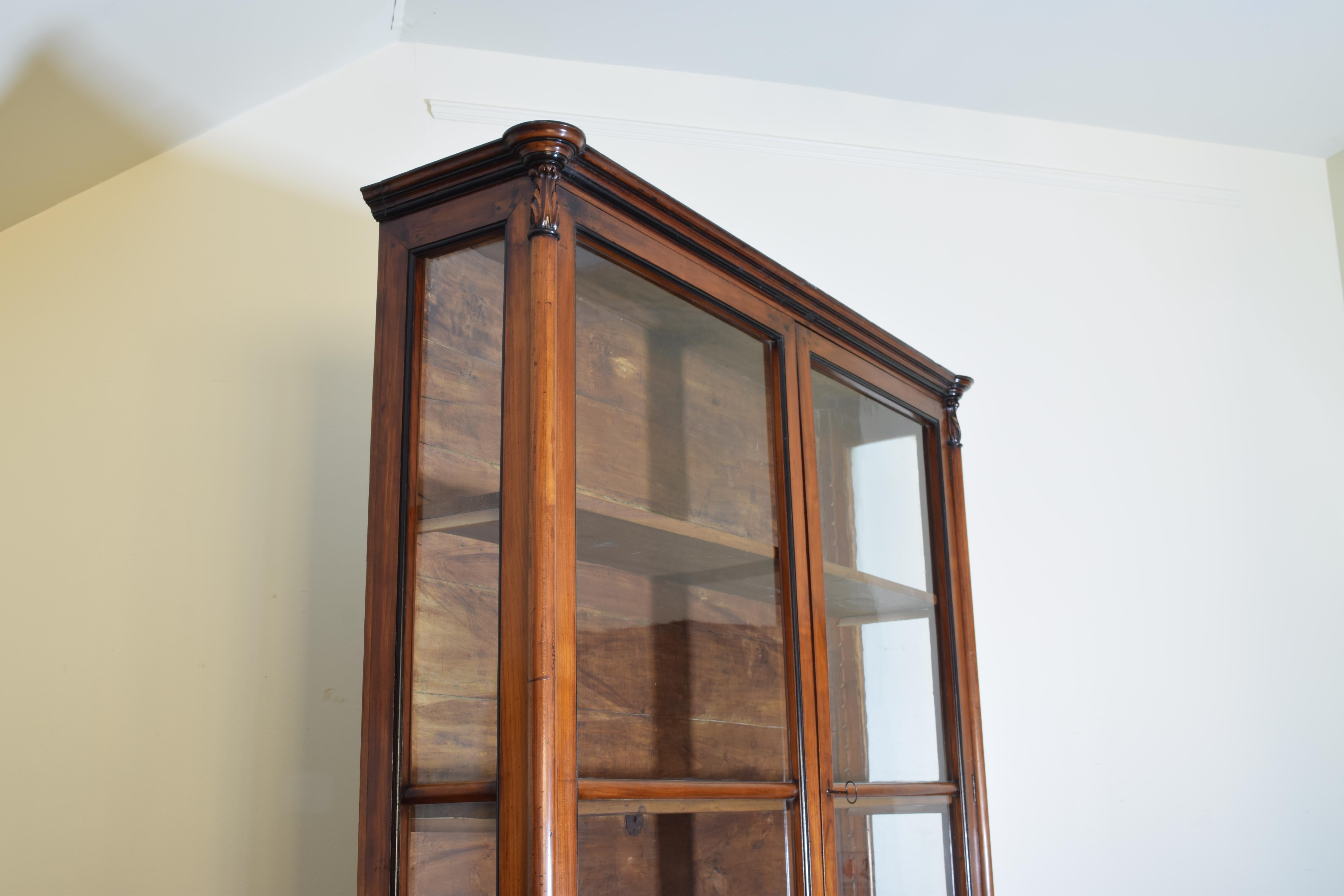 Italian Walnut and Ebonized Tall 2-Piece Bookcase Cabinet, Mid-19th Century 1