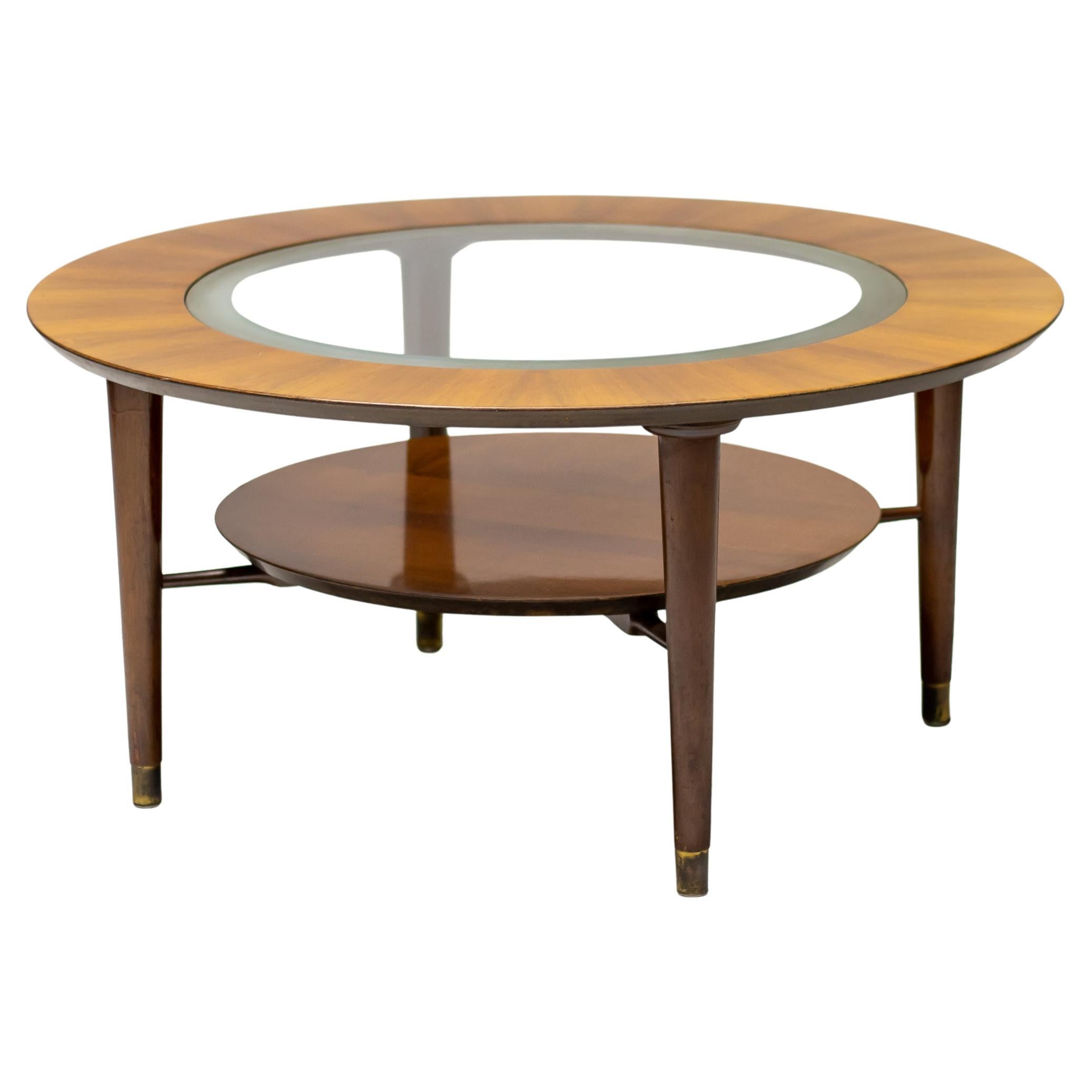 Couchtisch aus italienischem Nussbaum und Glas, 1955 im Angebot