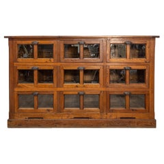 Italian Walnut and Iron Pastaia Shop Cabinet with Nine Drawers and Glass Panels