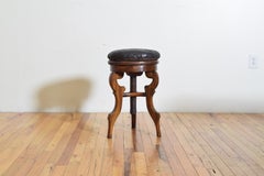 Italian Walnut and Leather Upholstered Adjustable Stool, Mid-19th Century