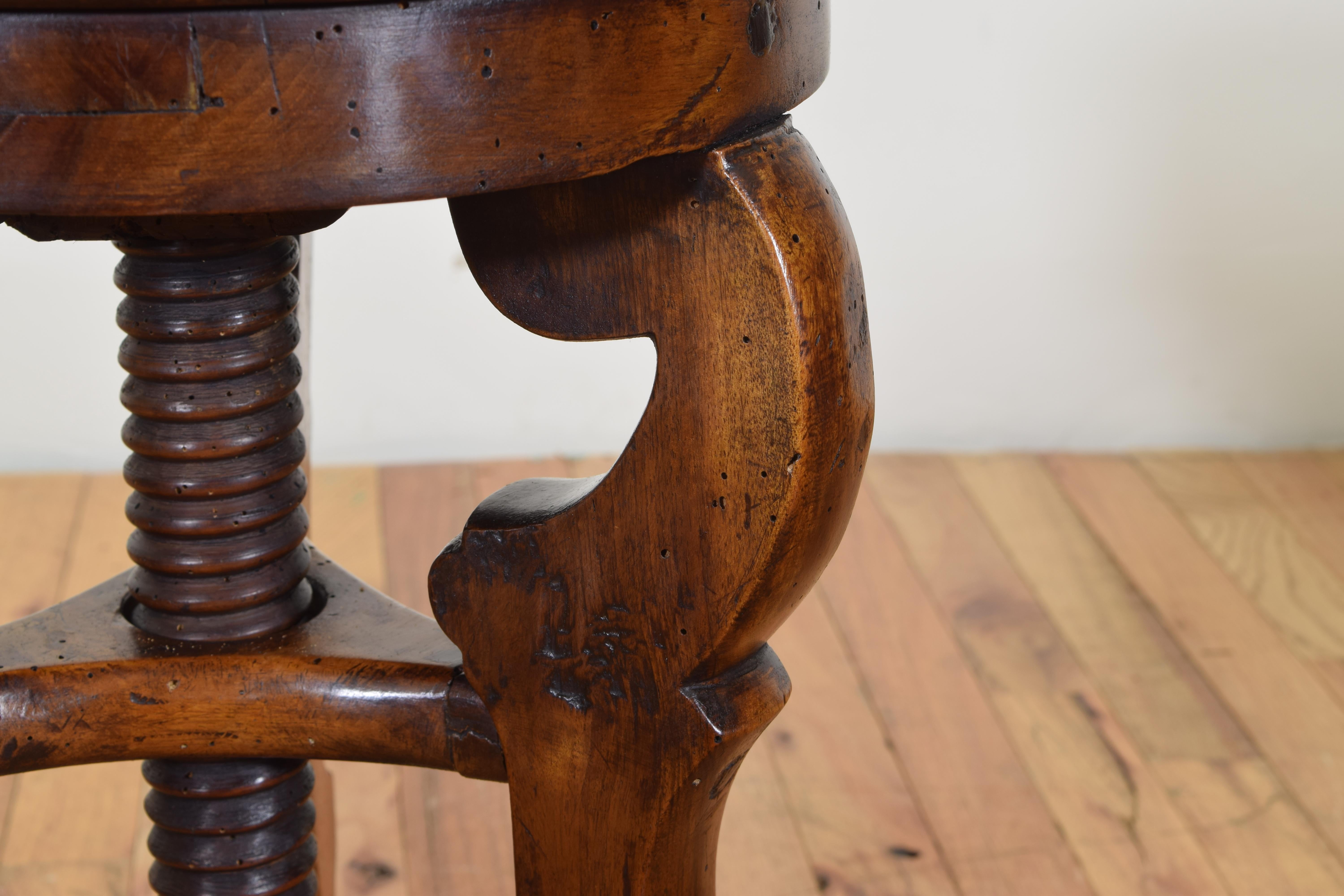 Italian Walnut and Leather Upholstered Adjustable Stool, Mid-19th Century 2