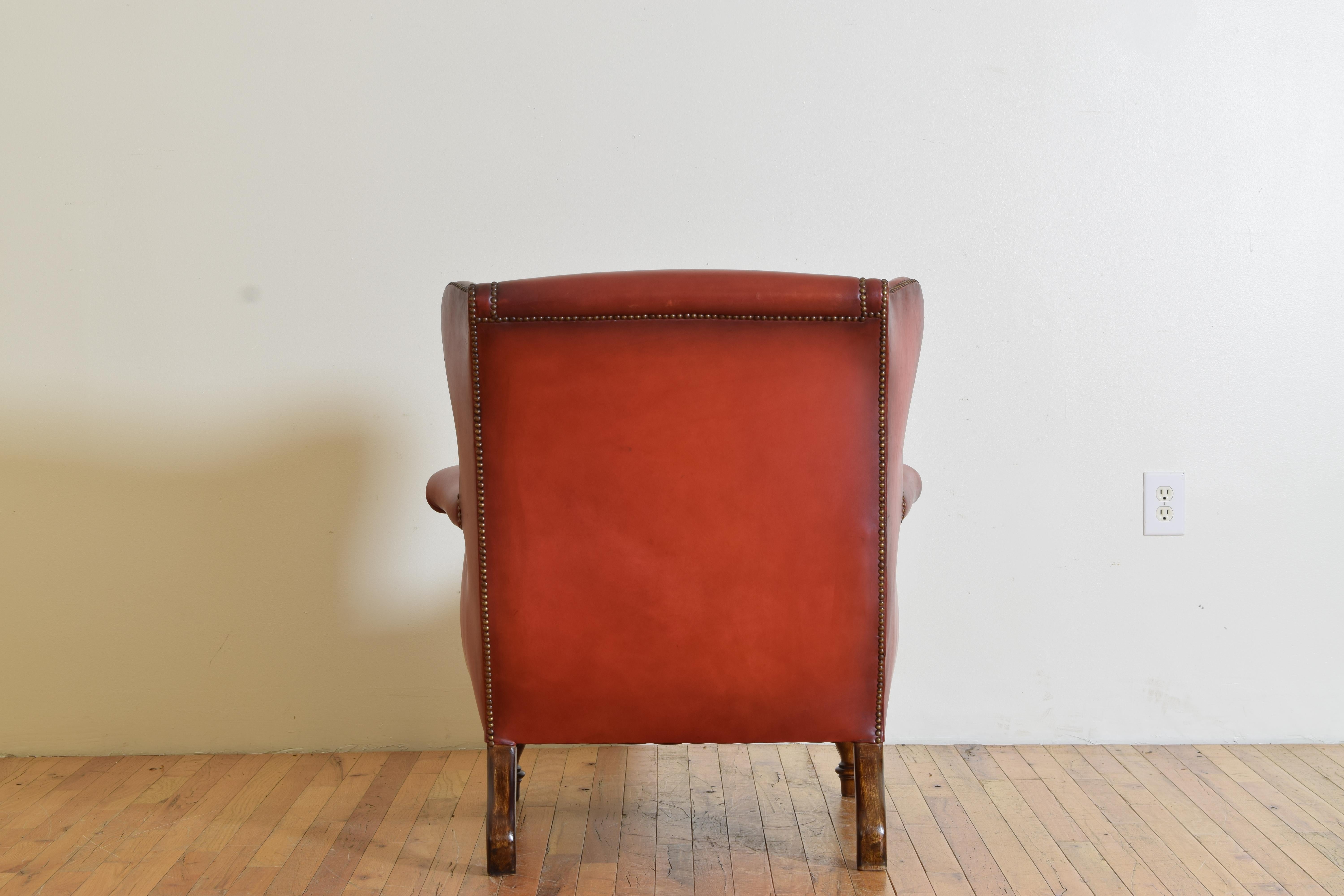 Italian Walnut and Leather Upholstered Wingchair, mid 20th century 1
