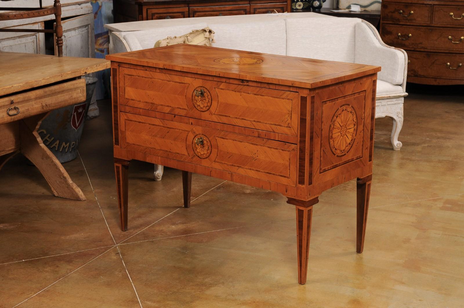 Italian Walnut and Mahogany Two-Drawer Commode with Marquetry, circa 1900 7