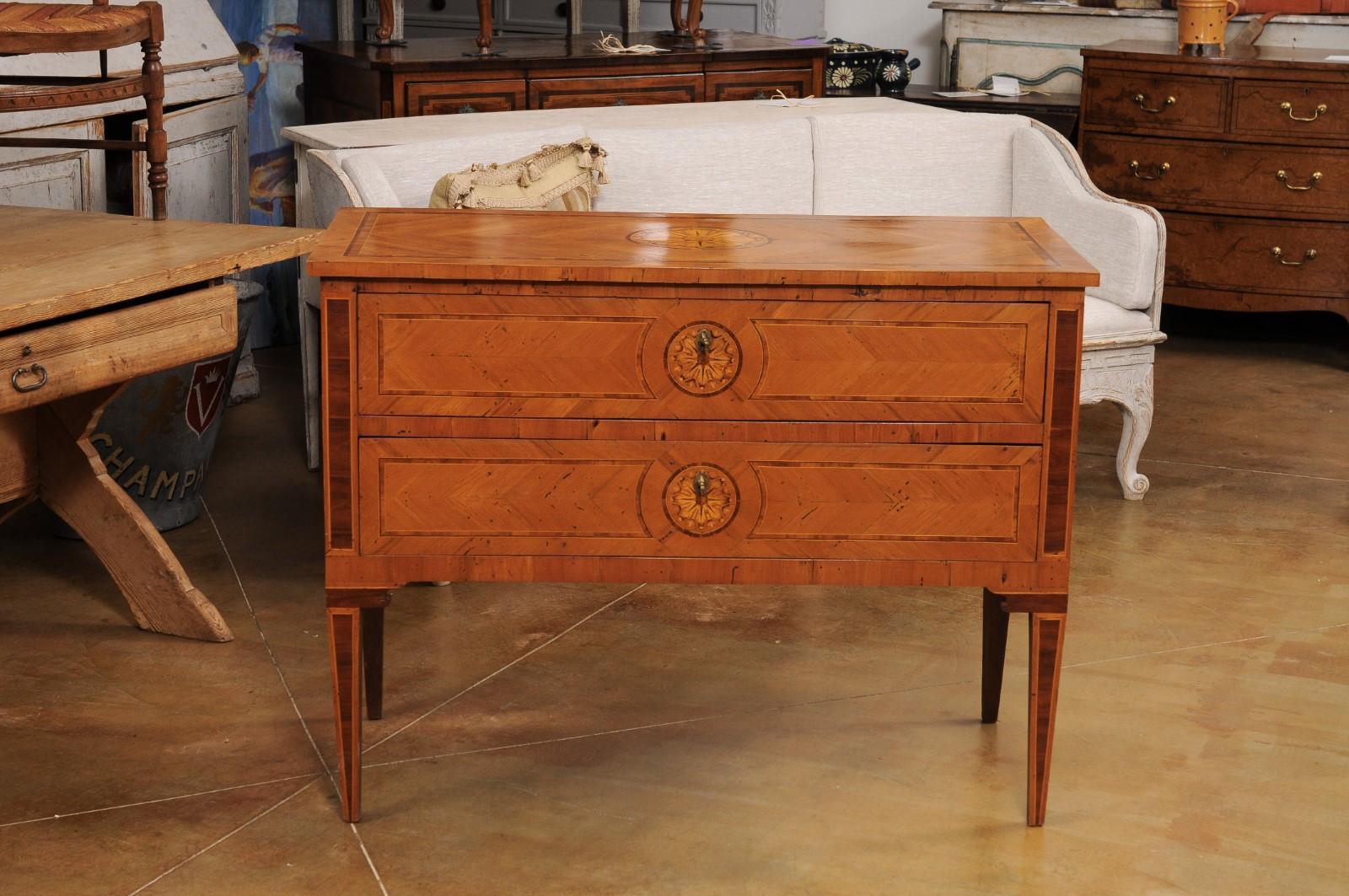 Italian Walnut and Mahogany Two-Drawer Commode with Marquetry, circa 1900 8