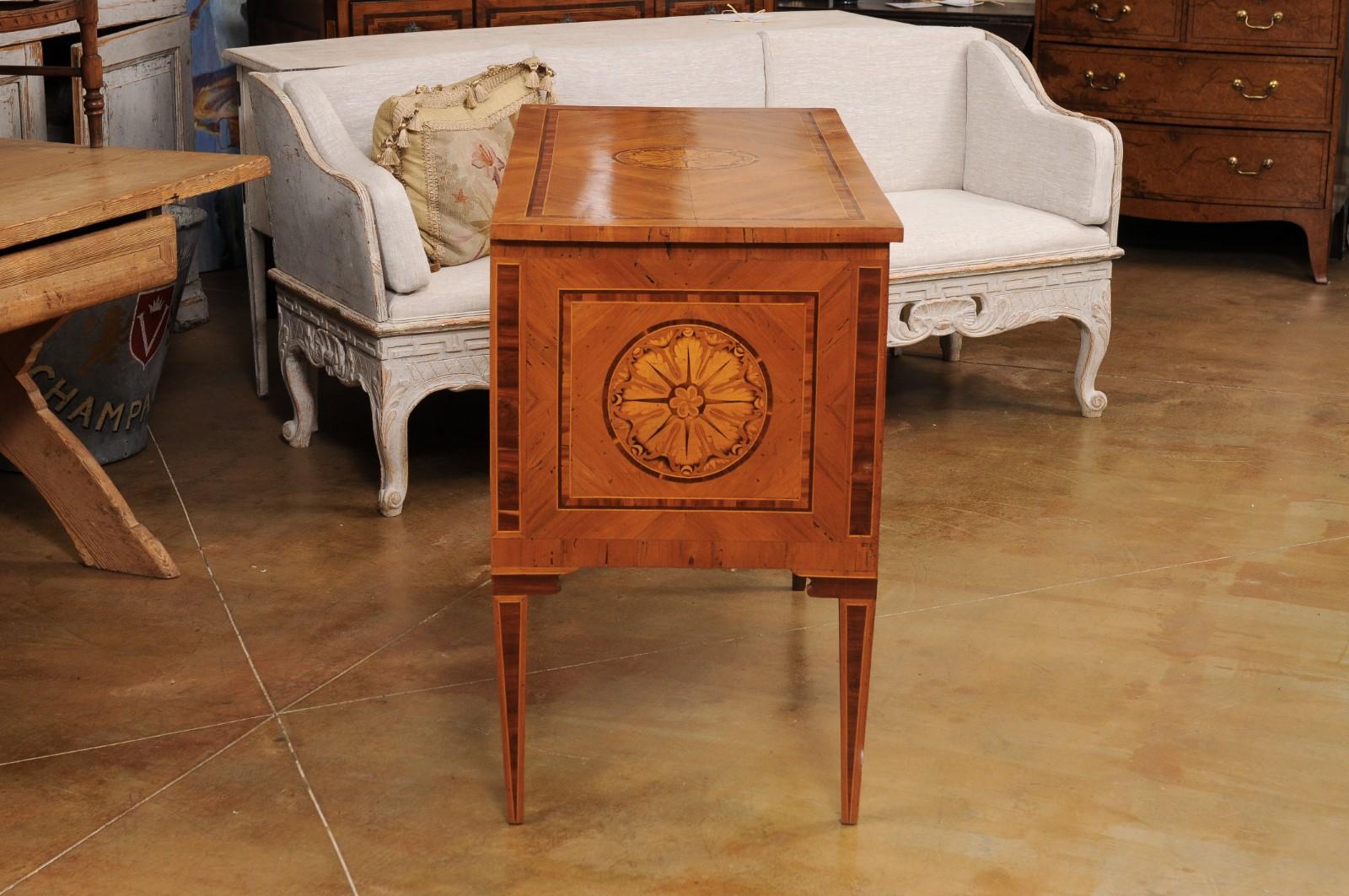 Italian Walnut and Mahogany Two-Drawer Commode with Marquetry, circa 1900 2