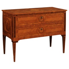 Antique Italian Walnut and Mahogany Two-Drawer Commode with Marquetry, circa 1900