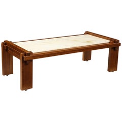 Italian Walnut and Marble Coffee Table, 1970s