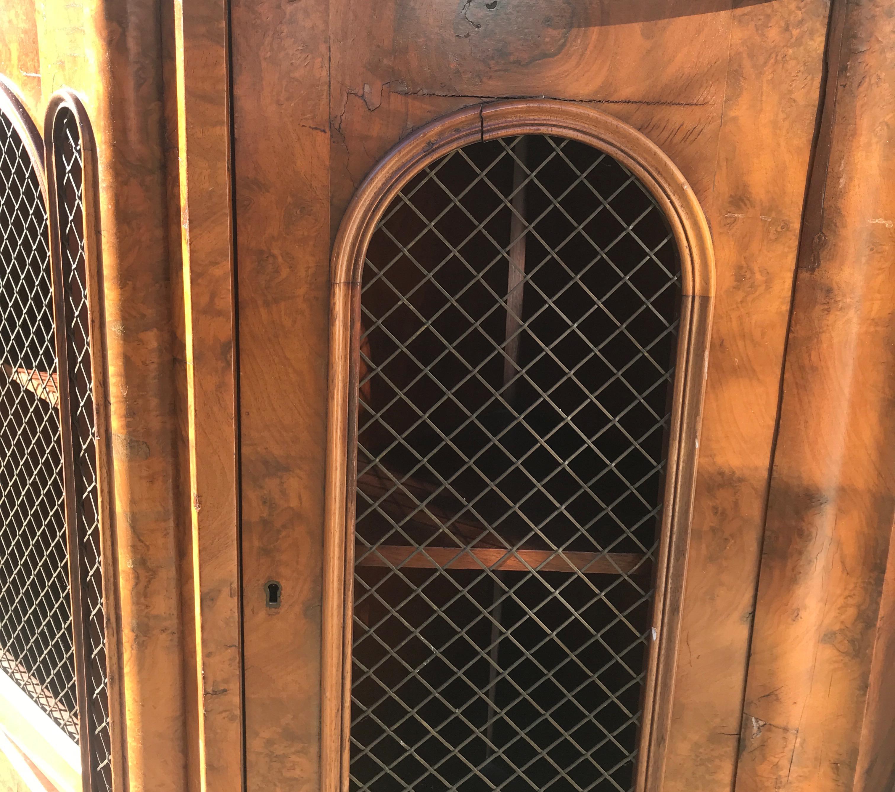 Brass Italian Walnut and Marble Credenza, circa 1900