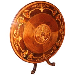 Antique Italian Walnut and Marquetry Center Table