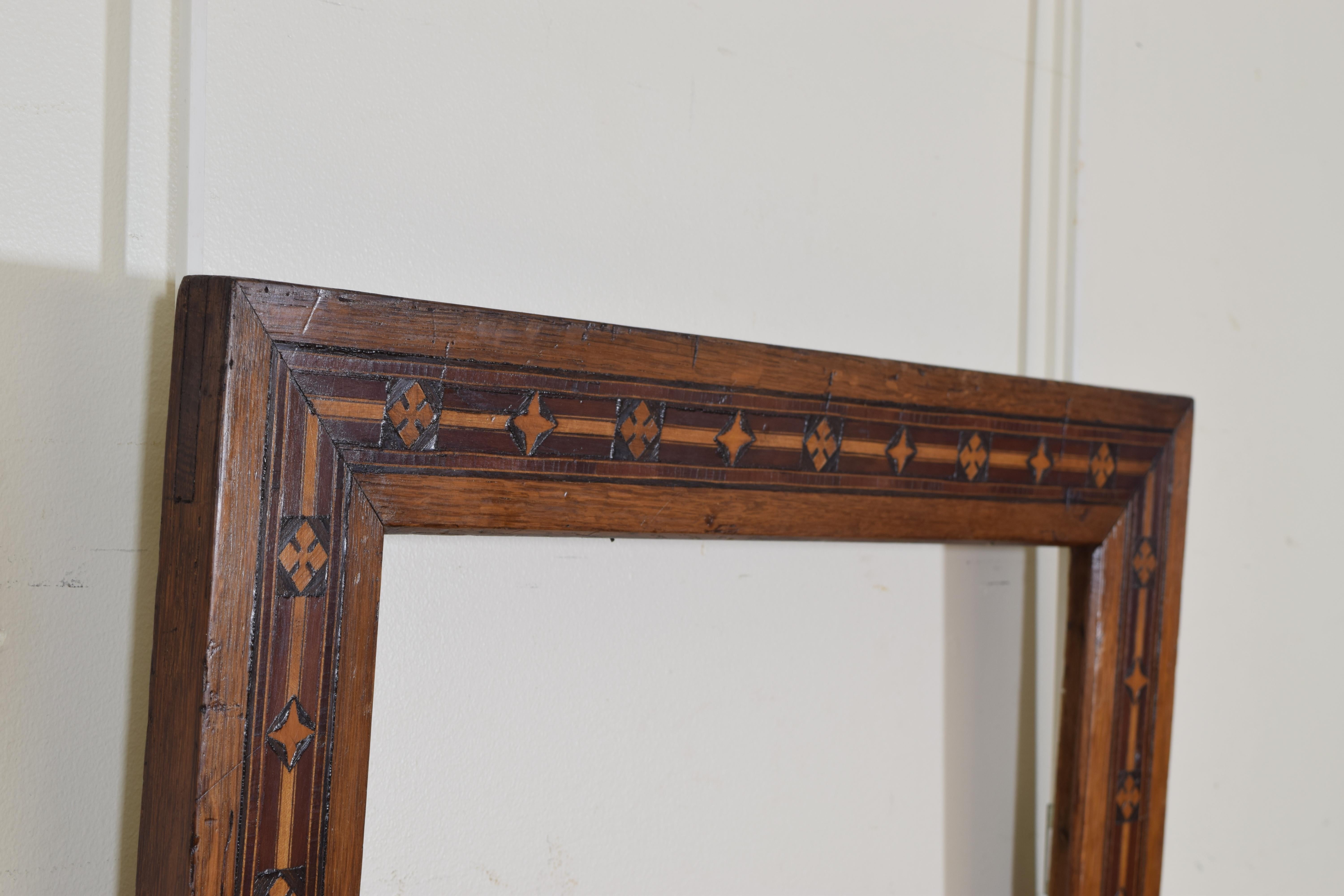 Italian Walnut and Marquetry Inlaid Mirror, Mid-19th Century In Excellent Condition In Atlanta, GA