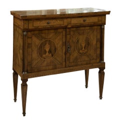 Italian Walnut and Marquetry Inlaid Side Cabinet with 2 Drawers 
2 Doors Under