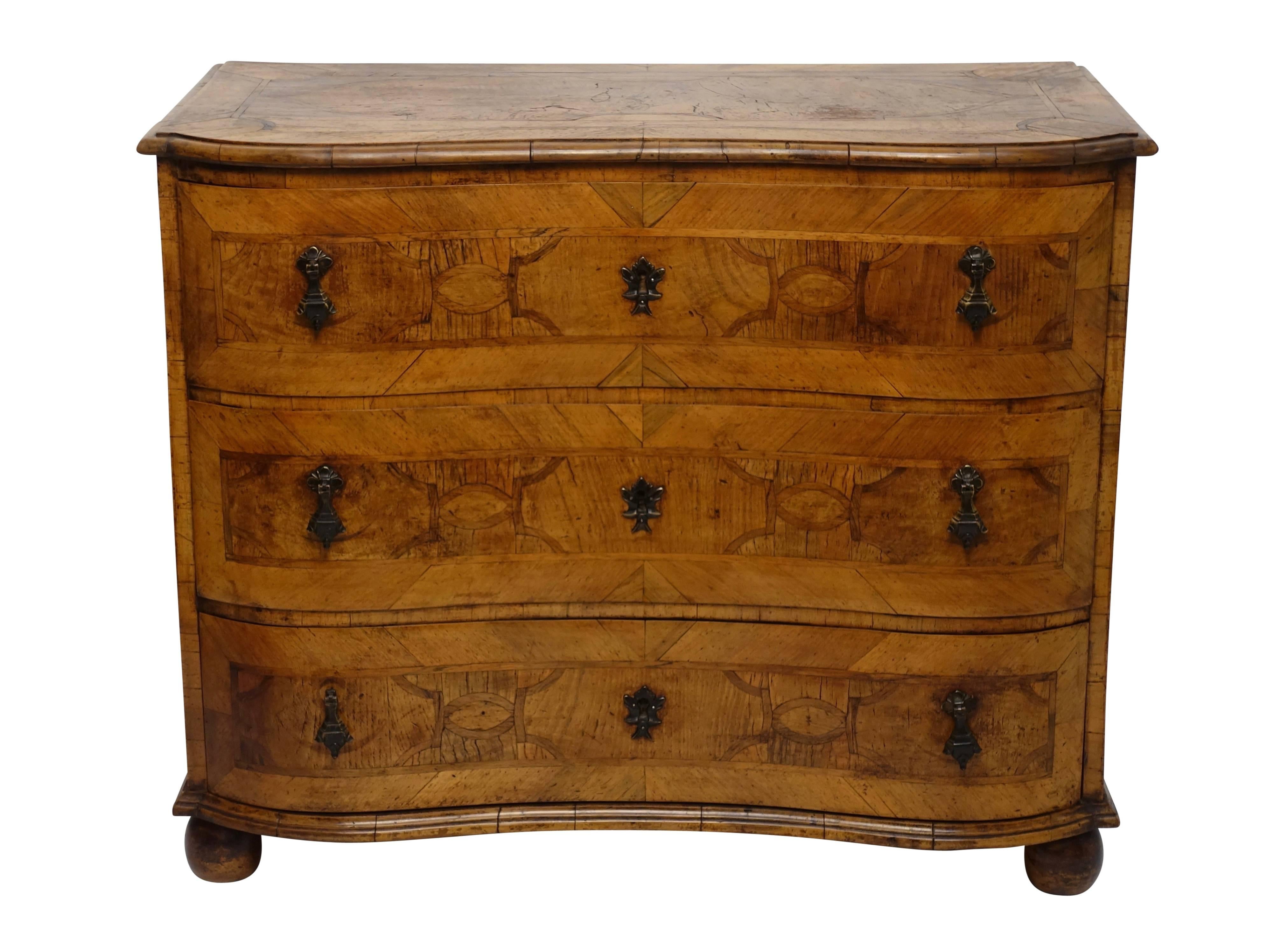 Inlay Italian Walnut and Olivewood Inlaid Chest of Drawers