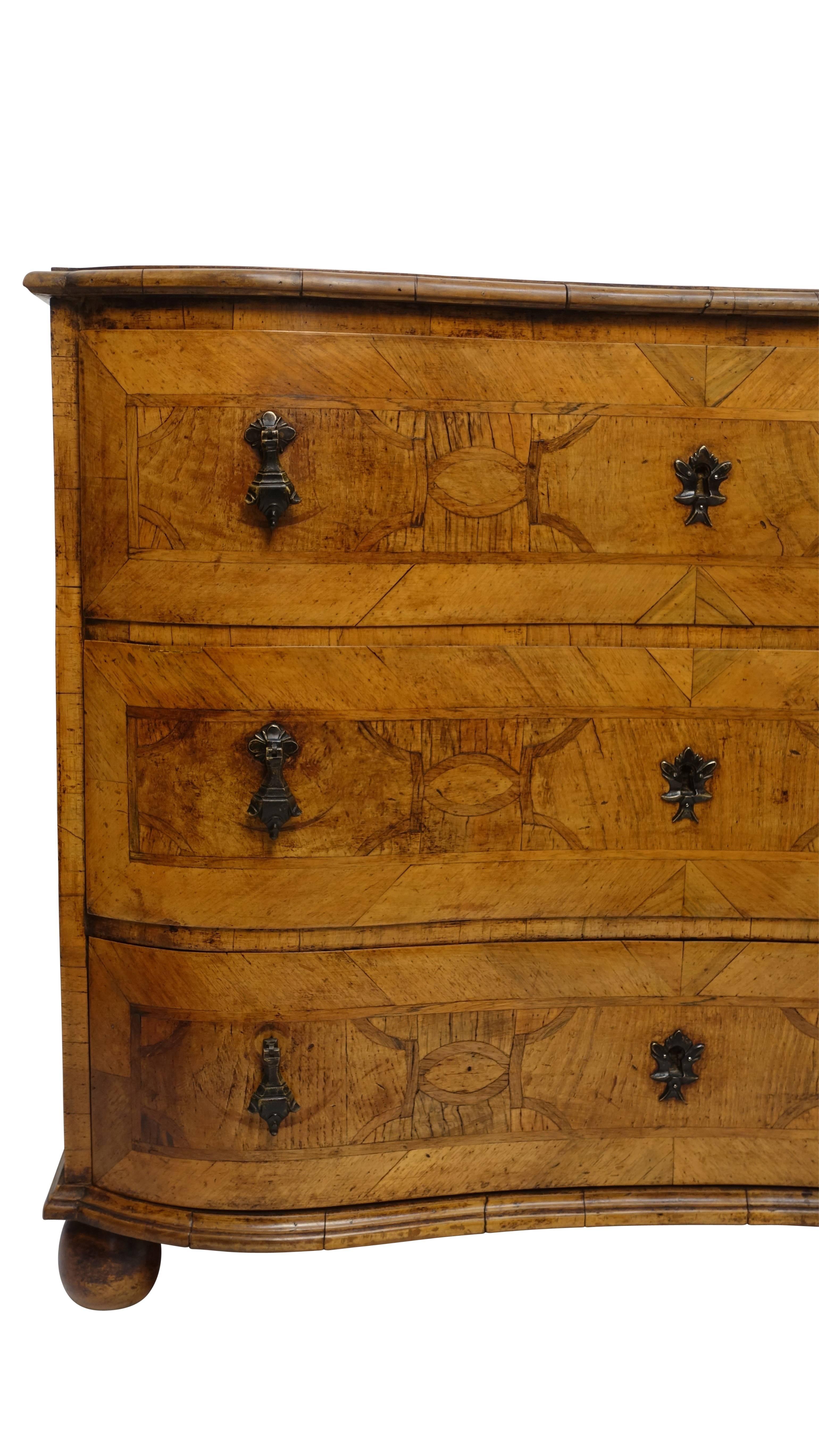 20th Century Italian Walnut and Olivewood Inlaid Chest of Drawers