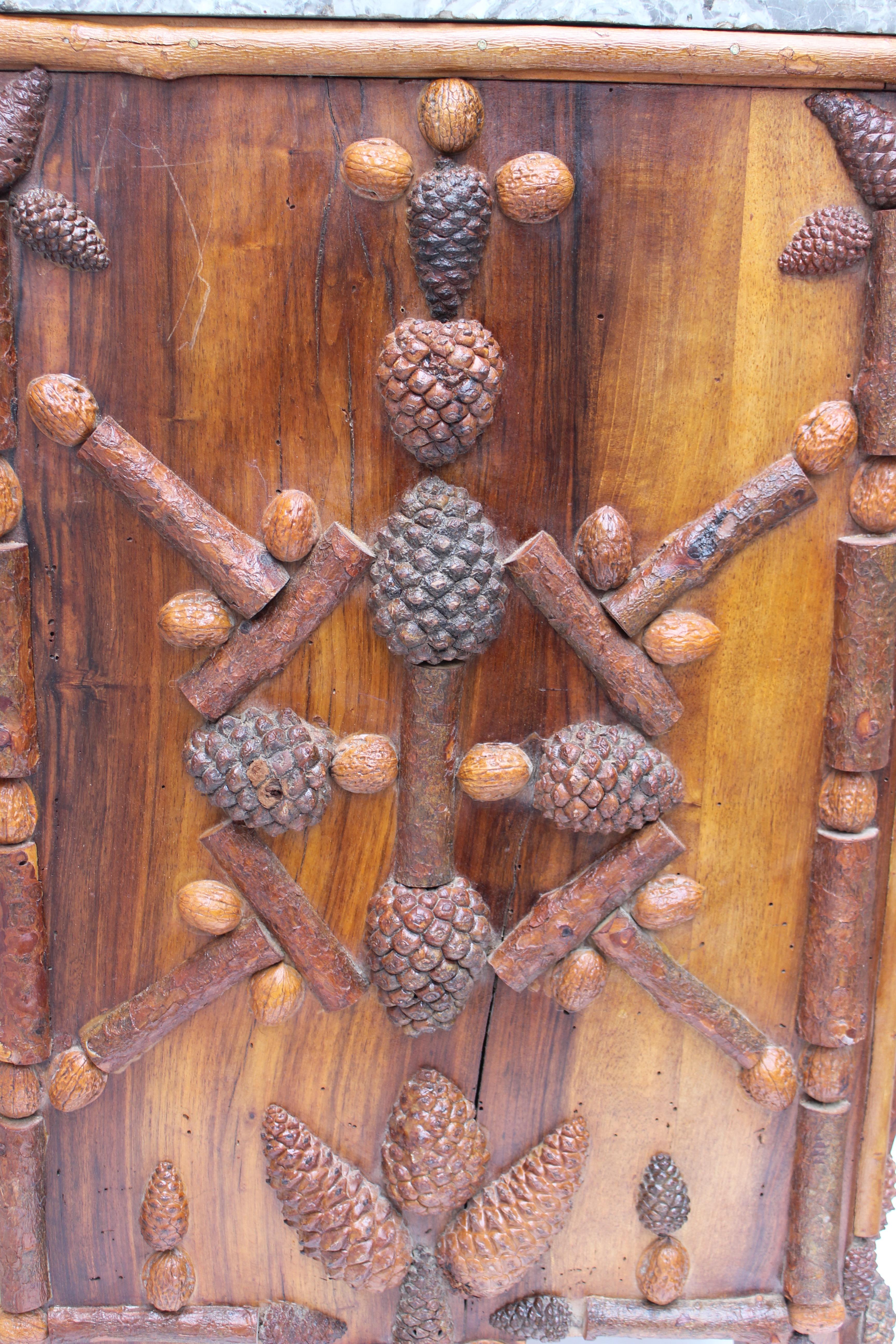 Italian Walnut and Pinecone Decorated Chest of Drawers with Marble Top 1