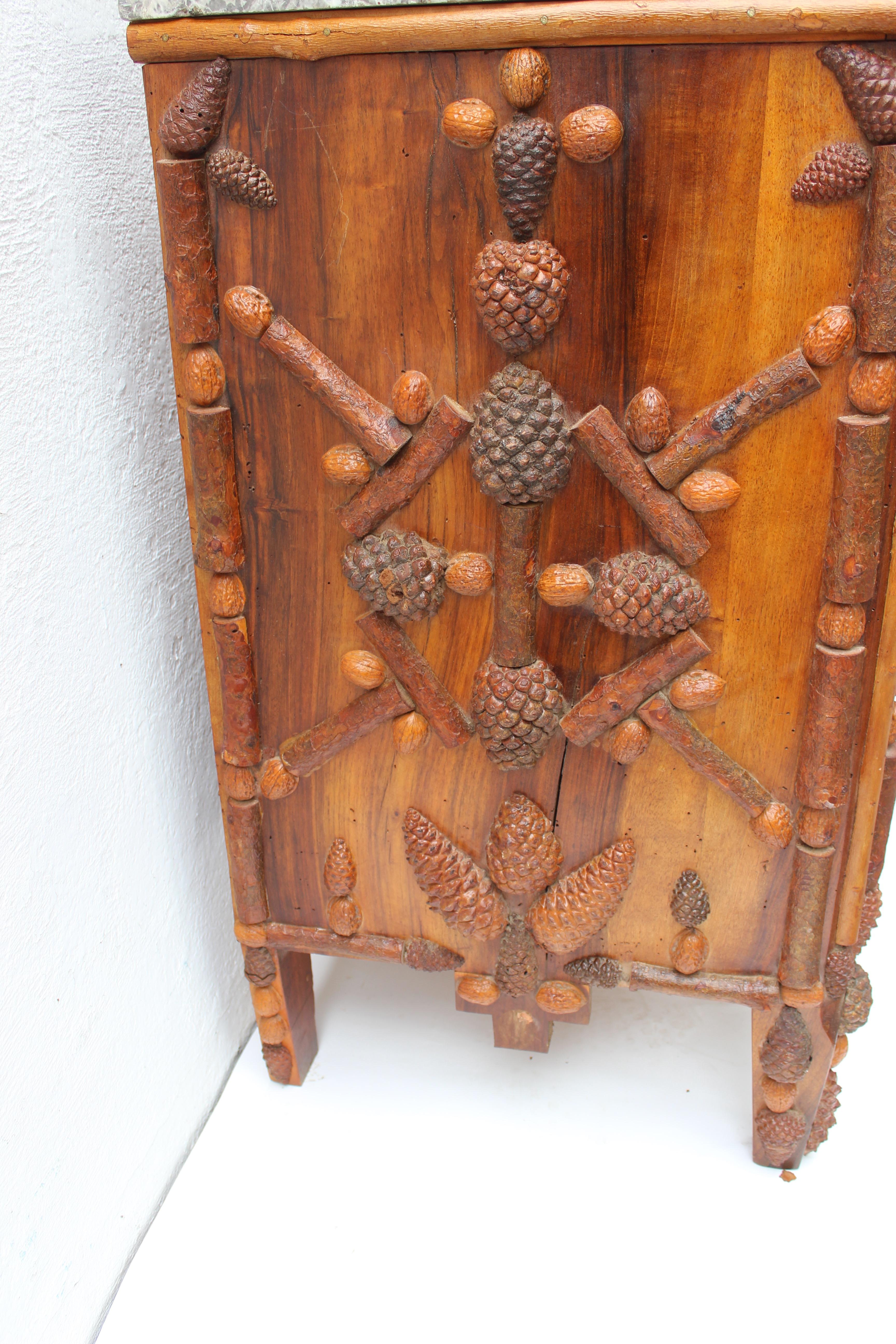 Italian Walnut and Pinecone Decorated Chest of Drawers with Marble Top 2