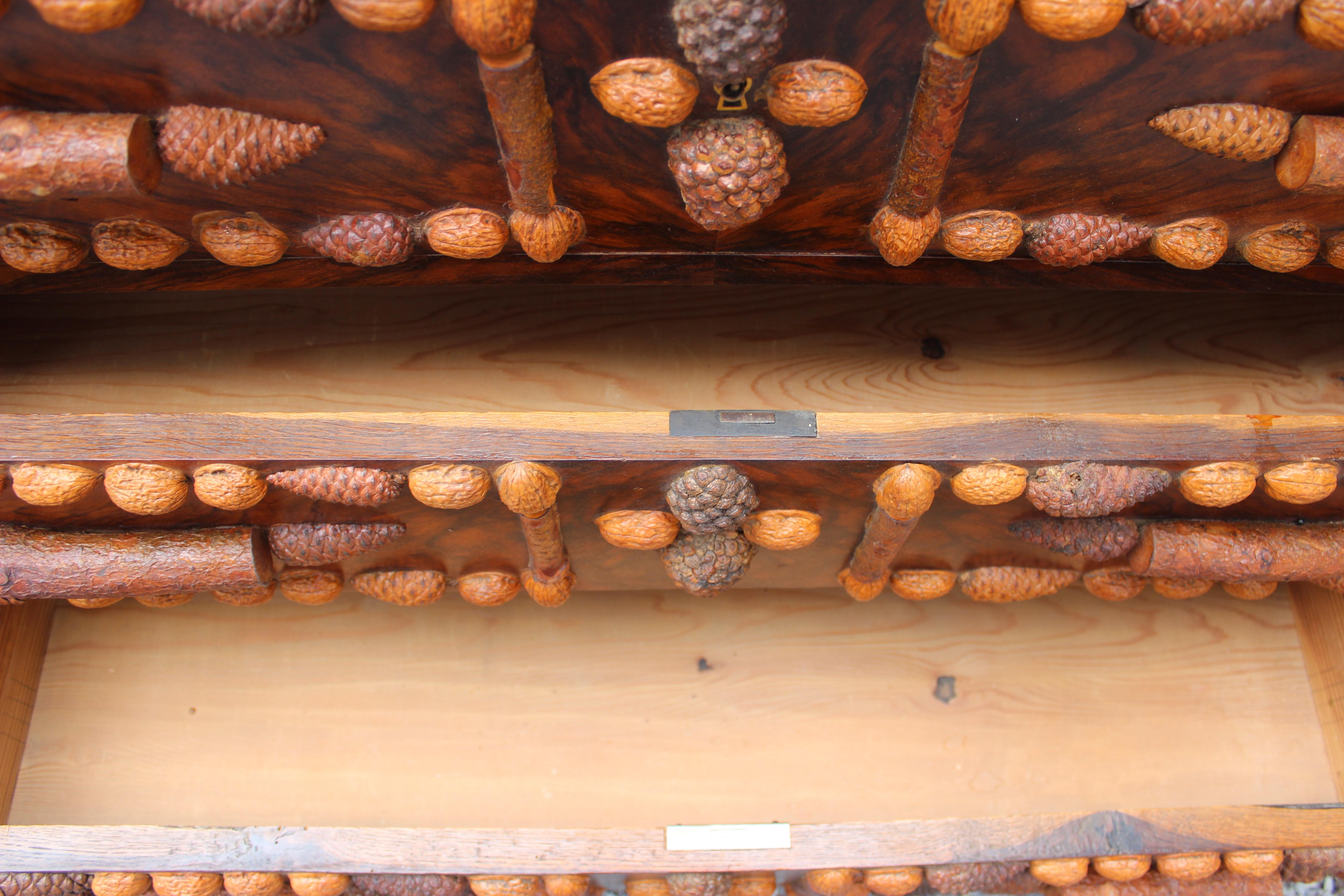 Italian Walnut and Pinecone Decorated Chest of Drawers with Marble Top 5