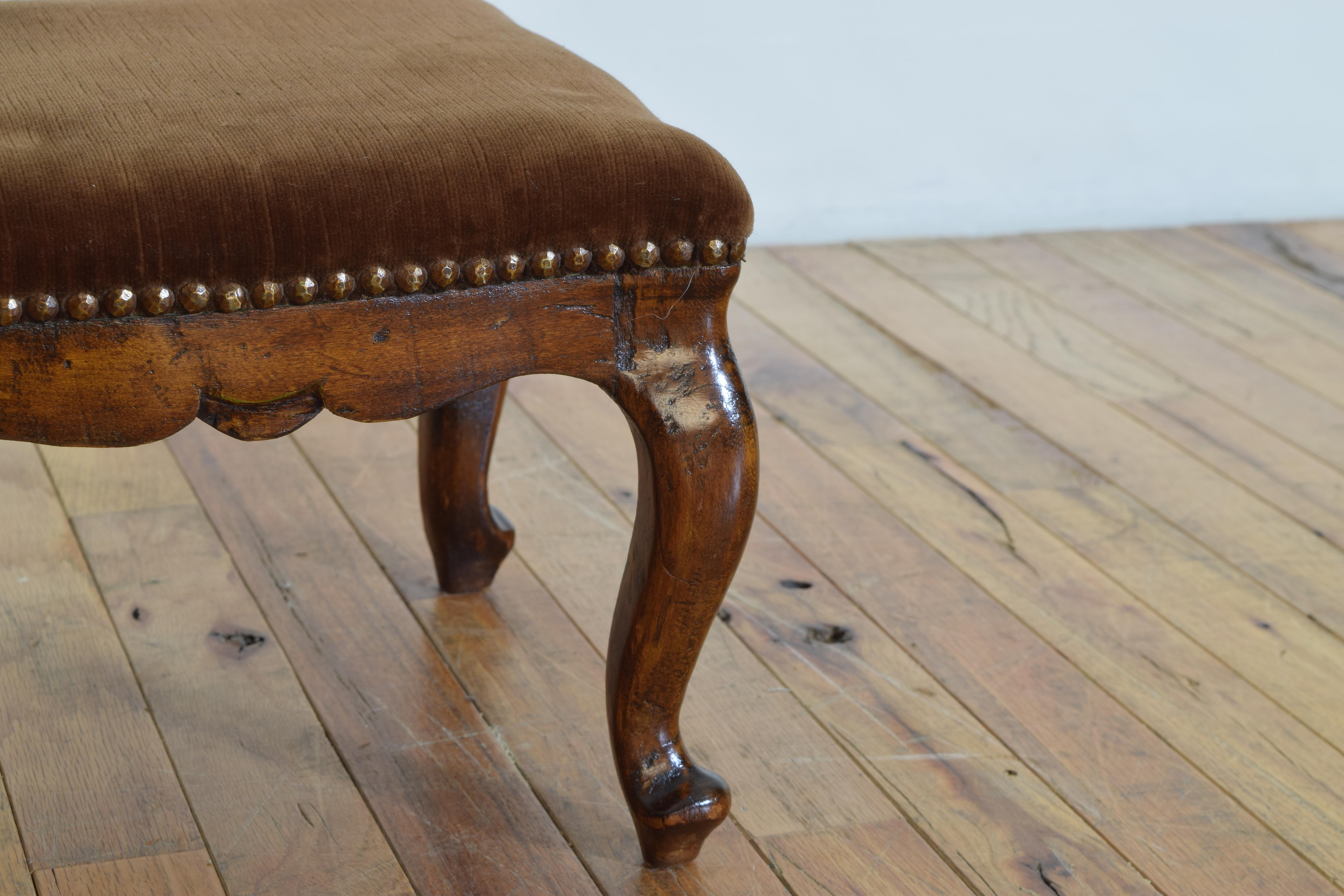 Italian Walnut and Upholstered Rococo Footstool, Mid 18th Century For Sale 1