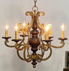 Italian Walnut and Wrought Iron Light Fixture, 1960's