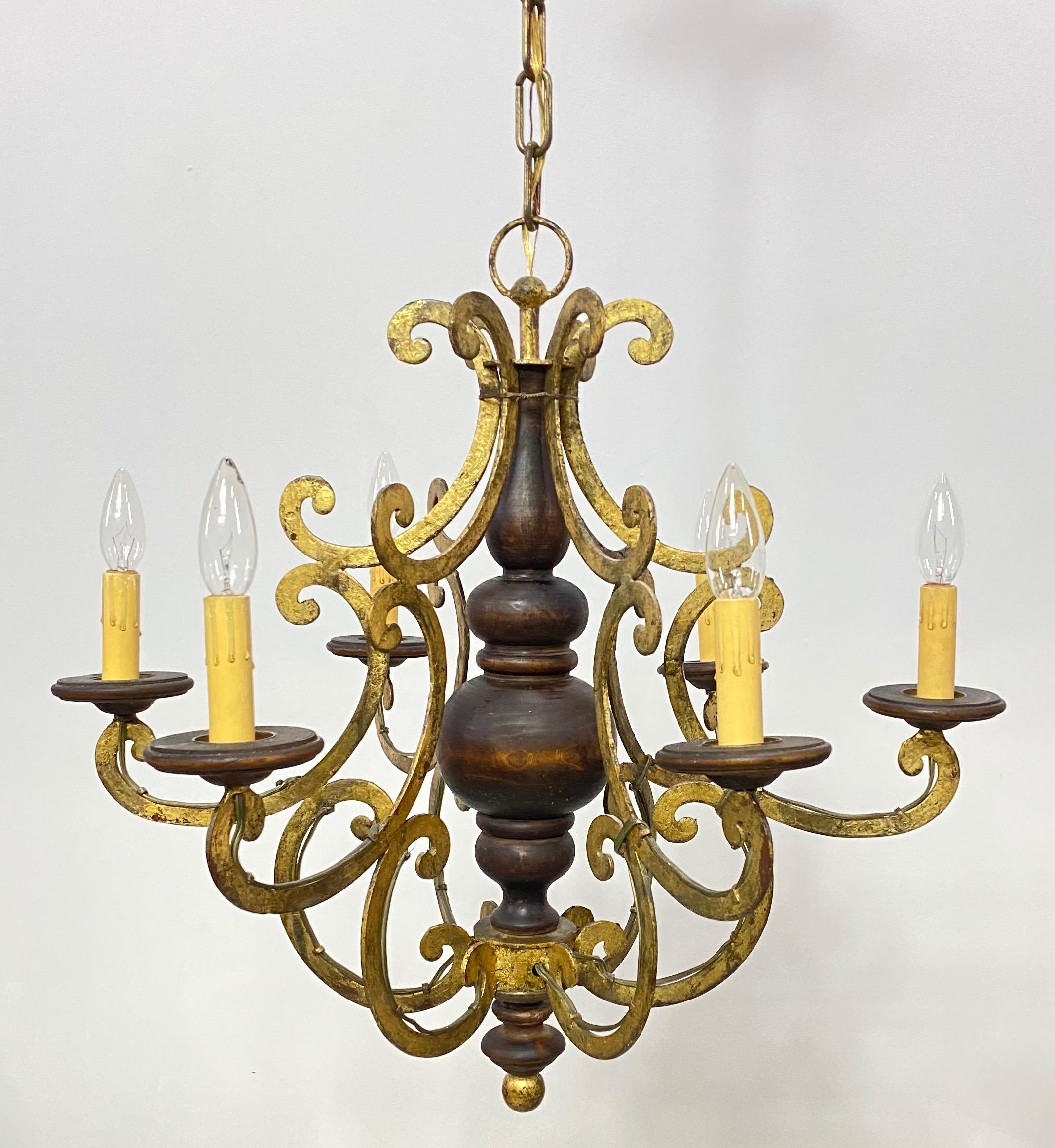 Italian Walnut and Wrought Iron Light Fixture, 1960's For Sale 4