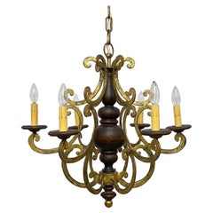 Italian Walnut and Wrought Iron Light Fixture, 1960's