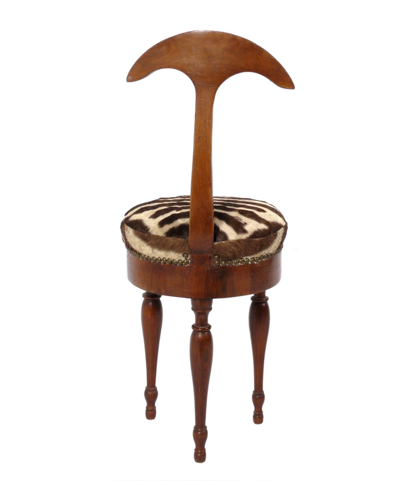 Mid-20th Century Italian Walnut and Zebra Hide Tripod Chair