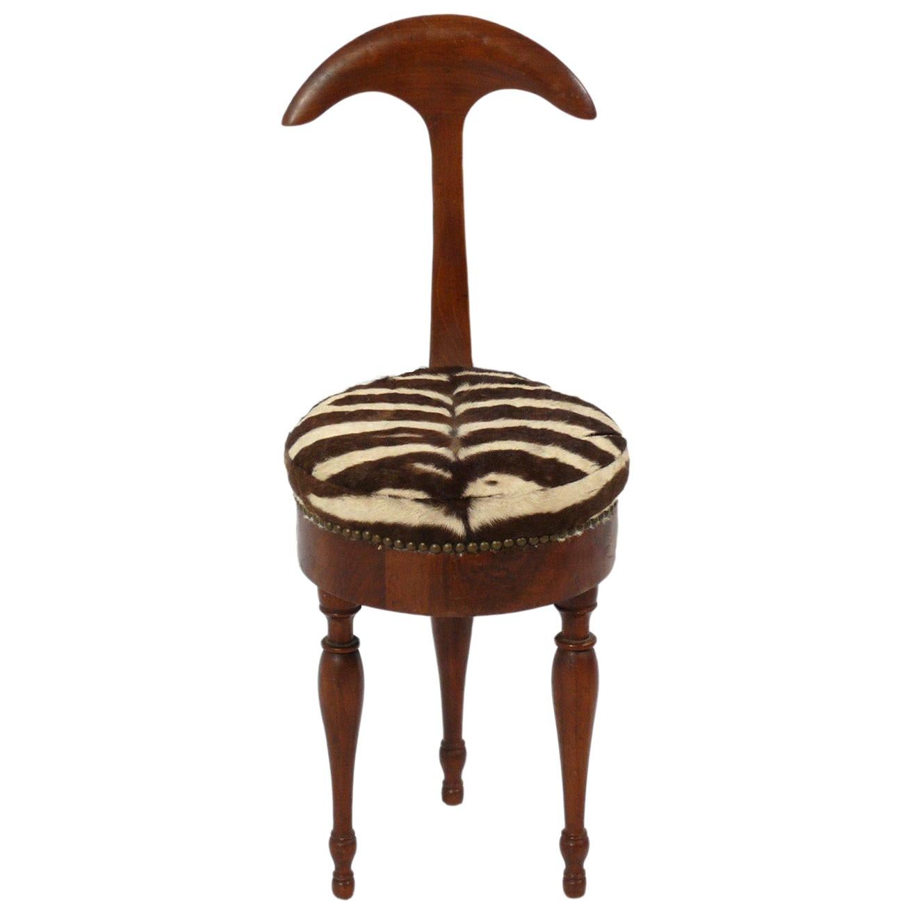 Italian Walnut and Zebra Hide Tripod Chair