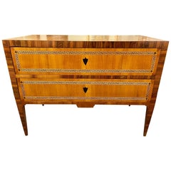Italian Walnut and Zebra Wood Commodes with Greek Key Design