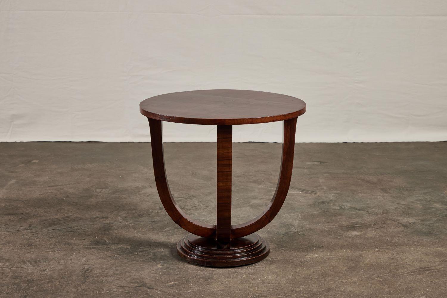 Wood Italian Walnut Art Deco Round Side Table