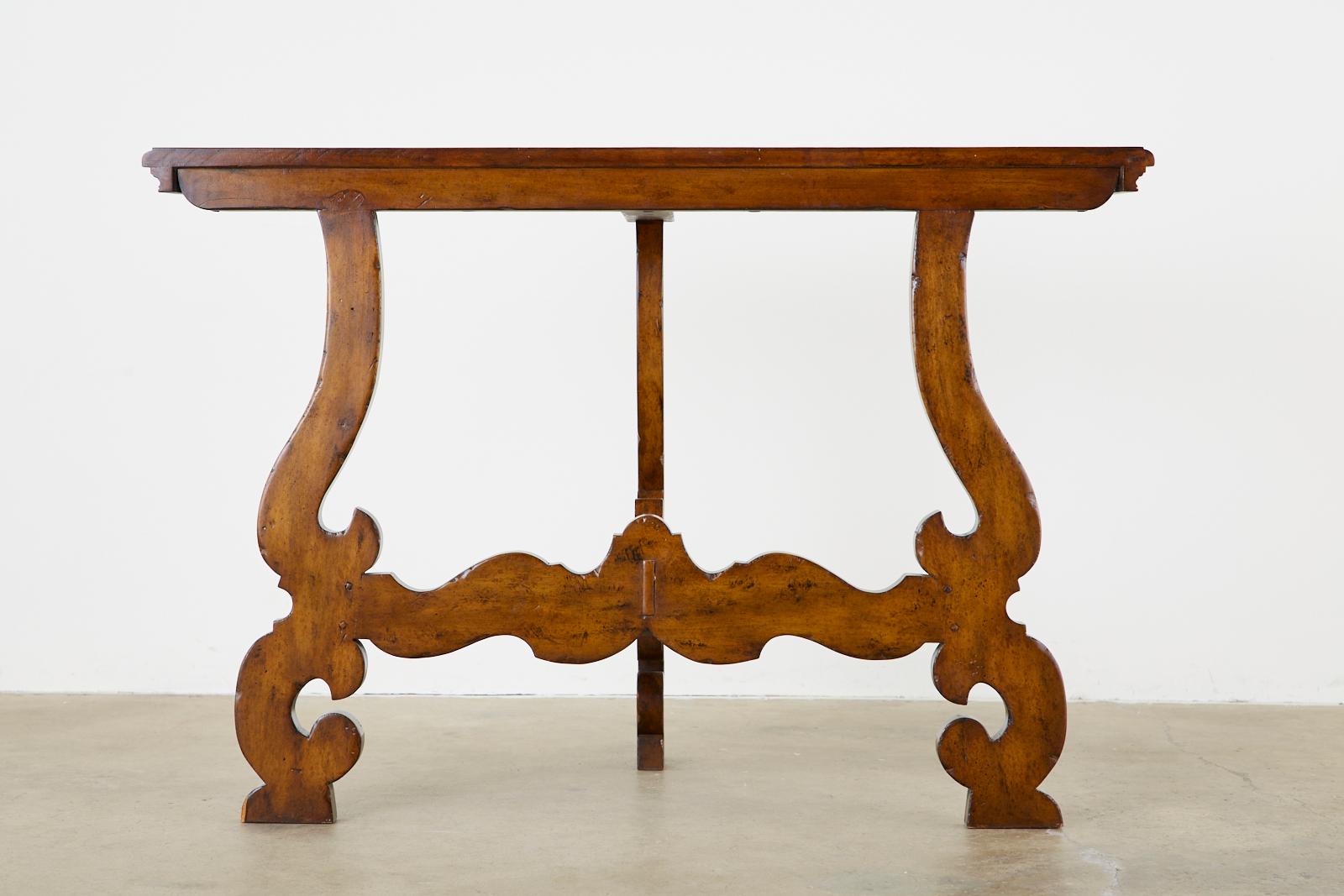 Hand-Crafted Italian Walnut Baroque Style Demilune Console Table