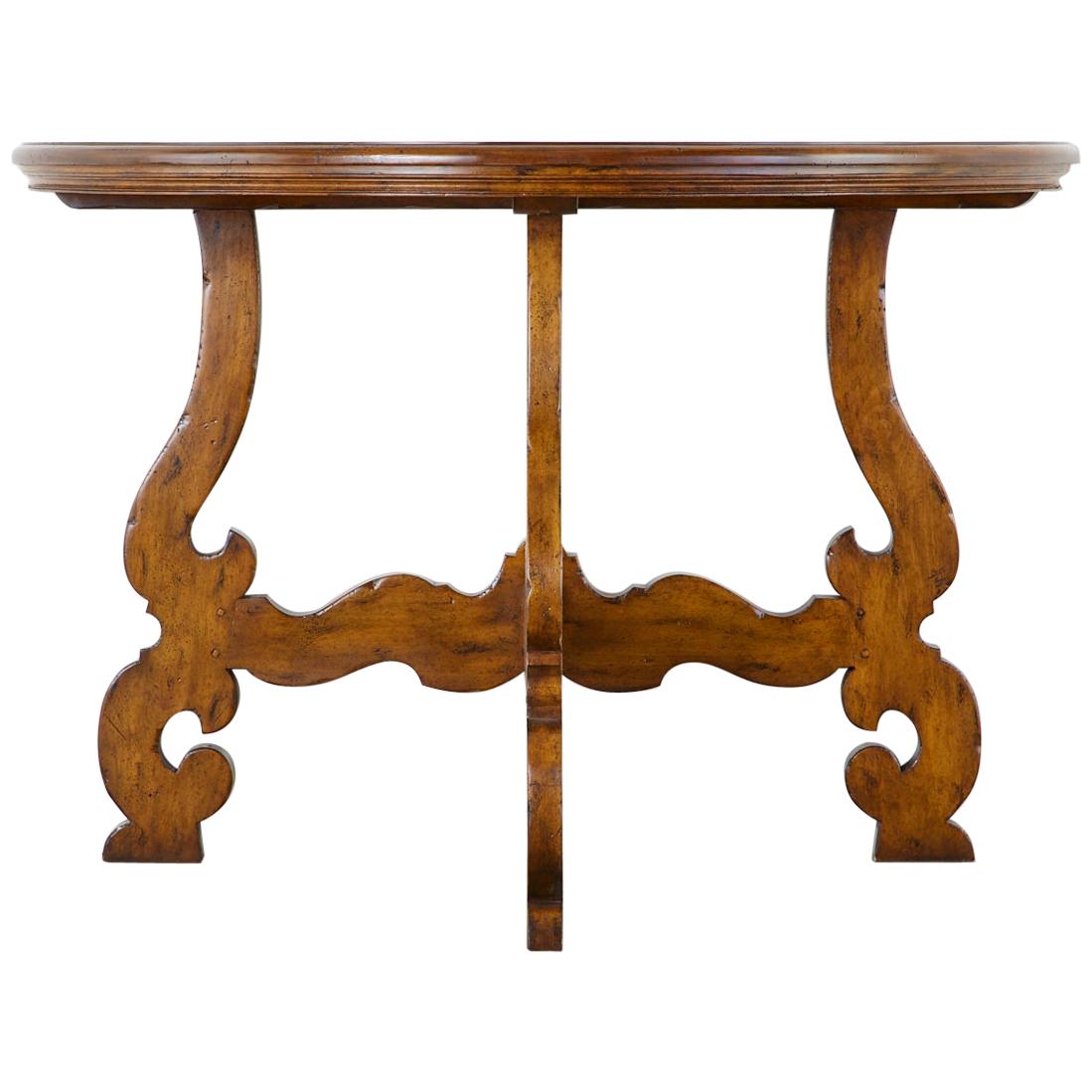 Italian Walnut Baroque Style Demilune Console Table