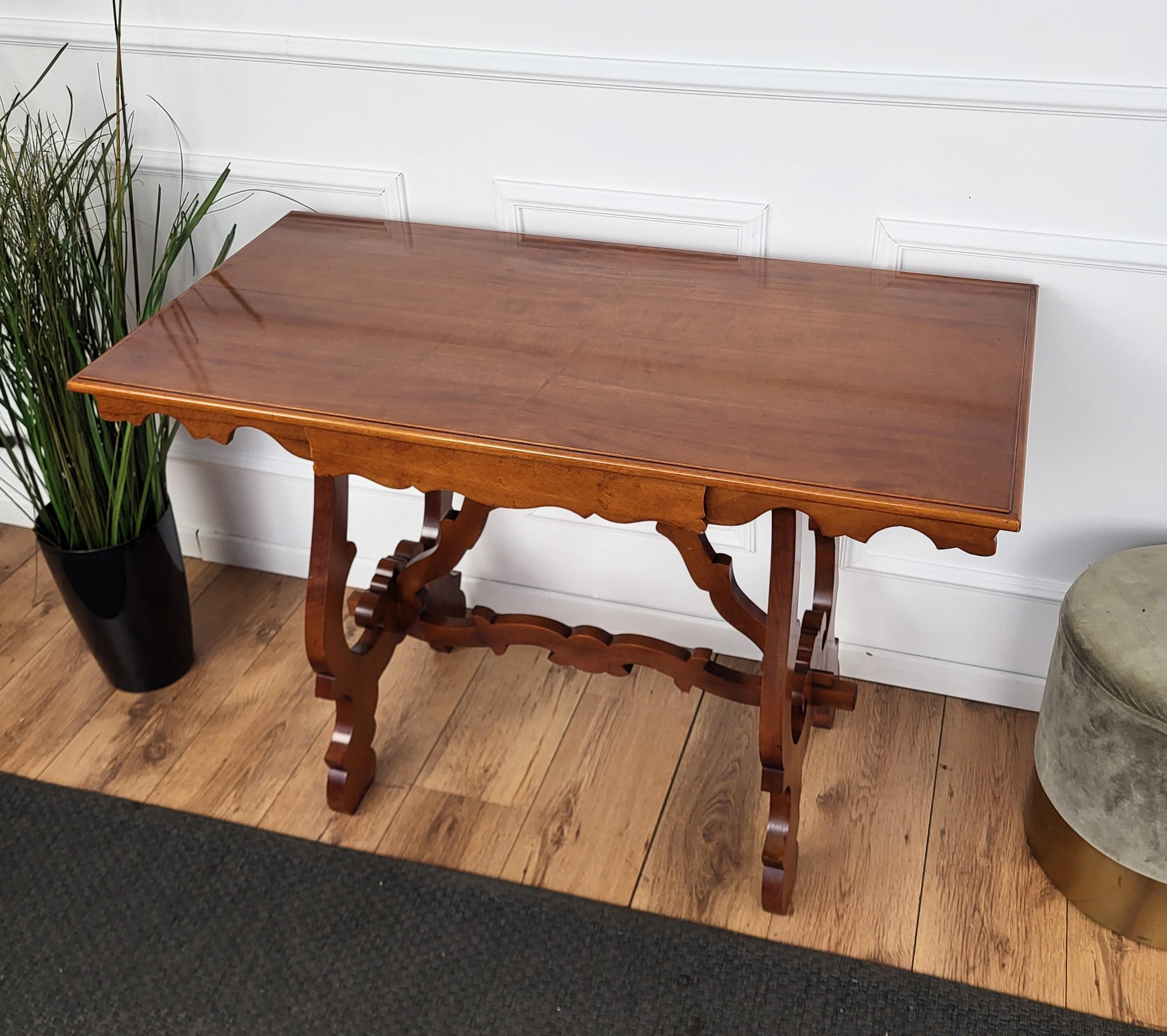 Italian Walnut Baroque Style Lyre-Leg Trestle Refectory Desk Writing Table For Sale 2