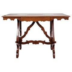 Table d'écriture de réfectoire italienne de style baroque à tréteaux à pieds en forme de lyre