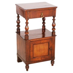 Italian Walnut Bedside Table with Drawer and Cabinet, Late 19th Century