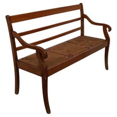 19th century Italian Walnut bench with Vienna straw seat