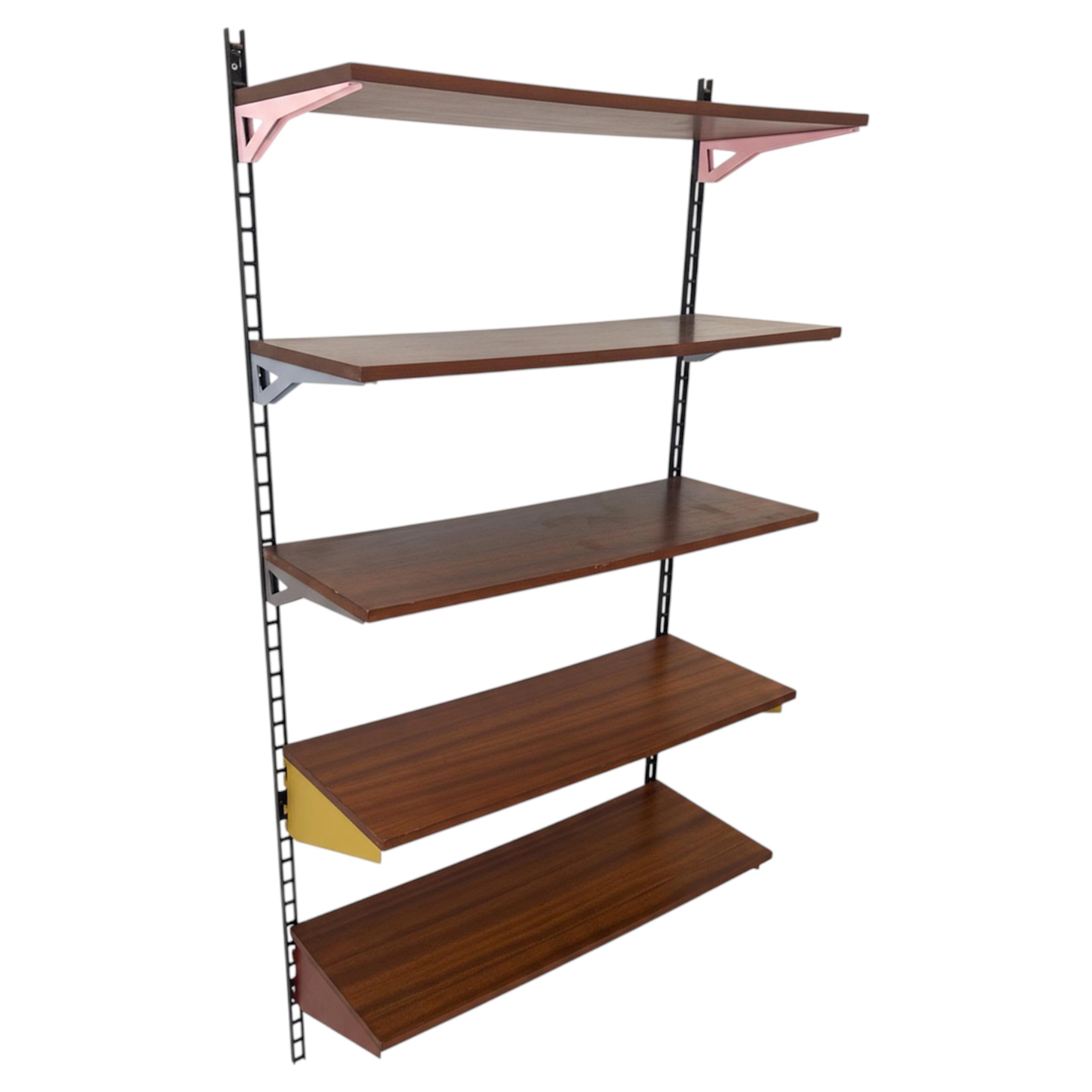 Italian Walnut Bookcase, Mid-Century Modern, Five Shelves, 1967 Circa