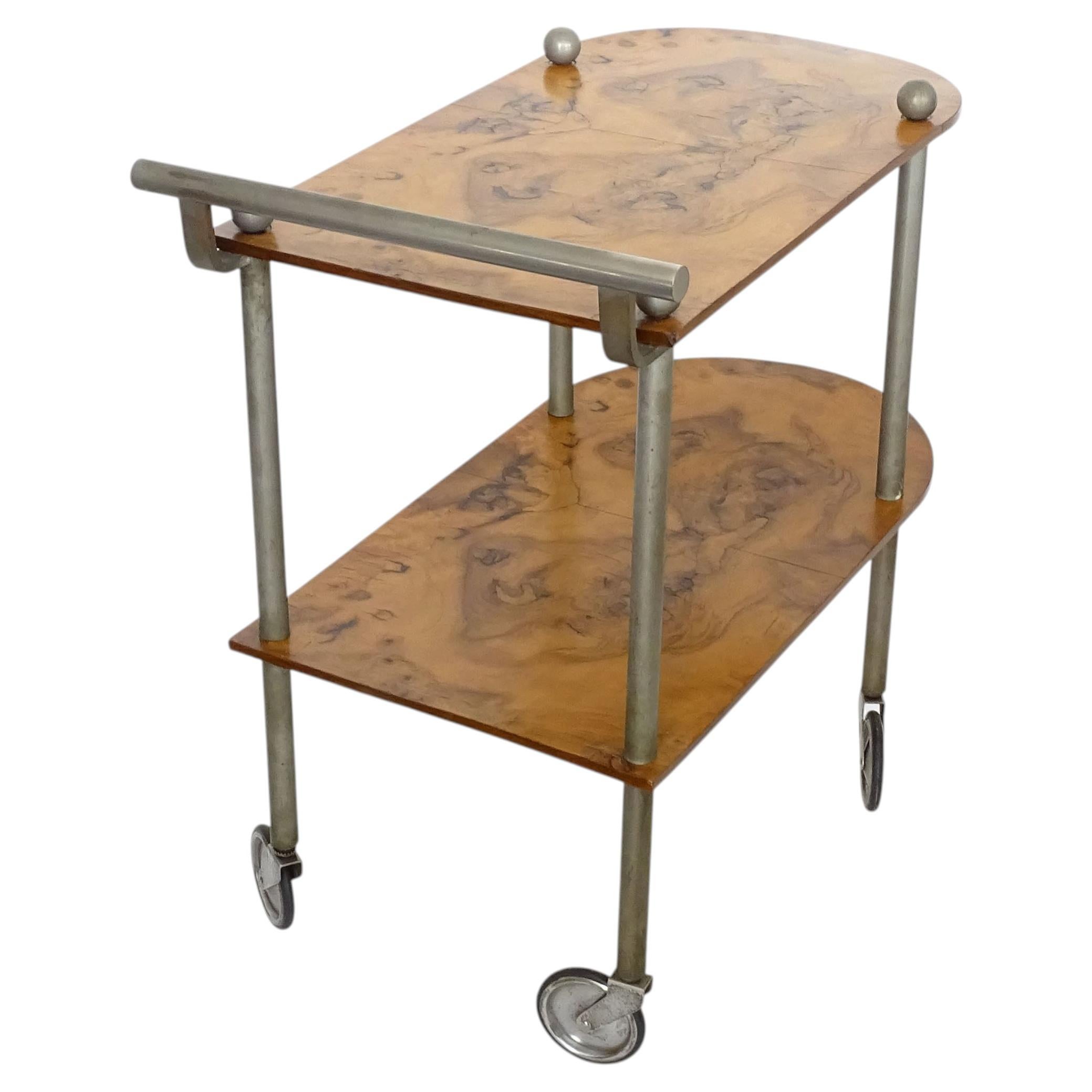 Italian walnut burl veneer Art Deco Rationalist Tea Cart, Italy 1920s For Sale