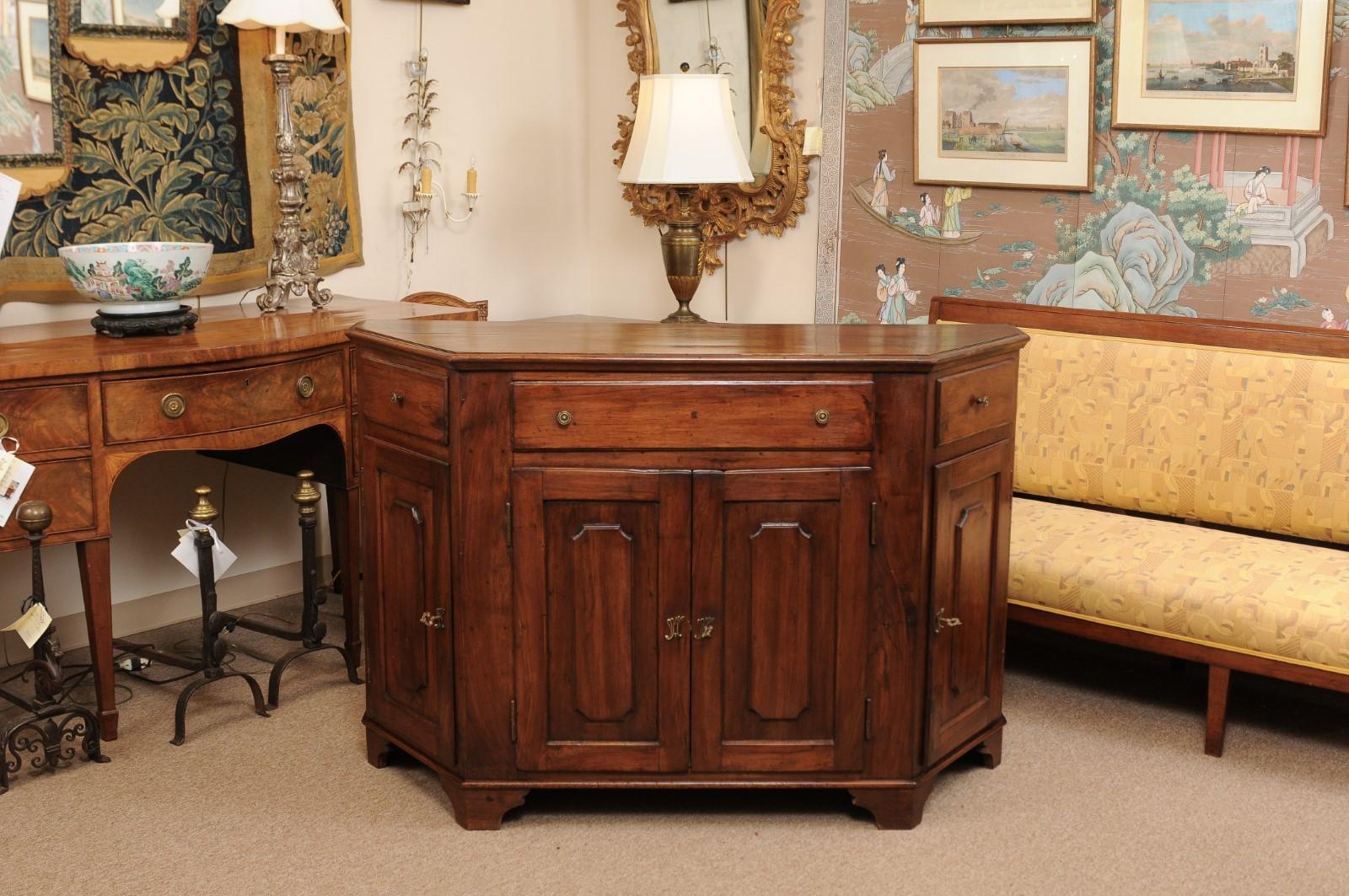 Italian Walnut Canted Crendenza, Early 19th Century 15
