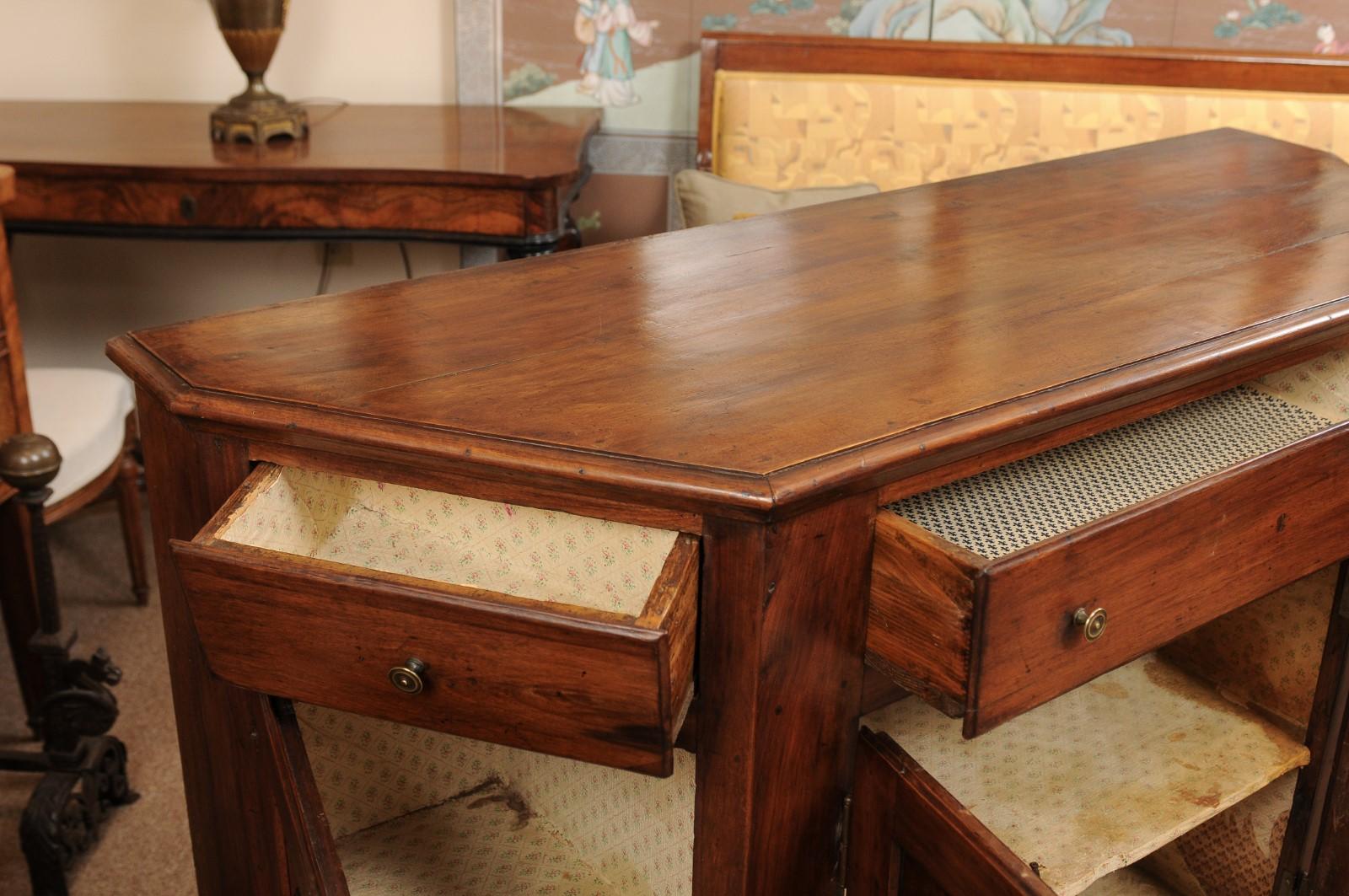 Italian Walnut Canted Crendenza, Early 19th Century 1