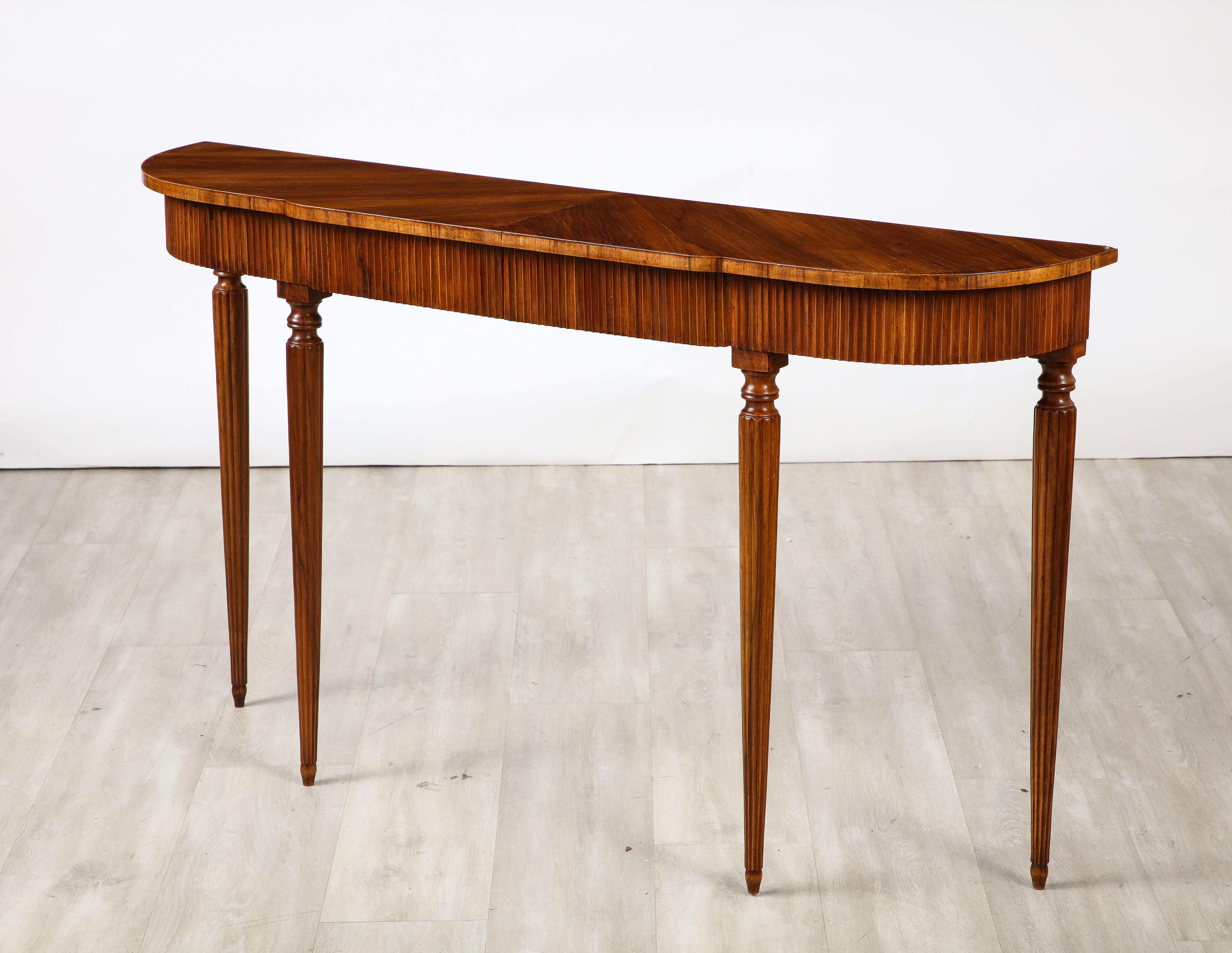 Art Deco Italian Walnut Carved Console Table with Two Drawers, Italy circa 1930 For Sale
