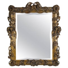 Italian Walnut Carved Wood Mirror with Flowers