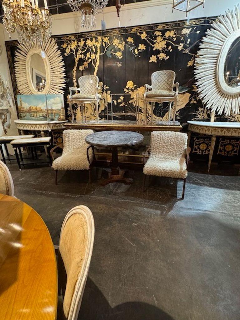 Marble Italian Walnut Center Table For Sale
