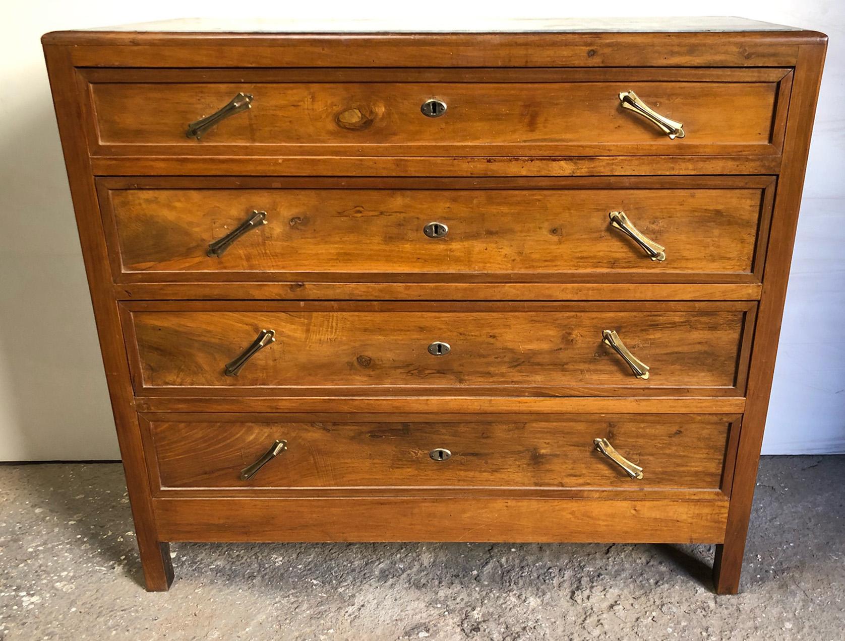 Mid-Century Modern Italian Walnut Chest of Drawers, Original from 1950, with Gray Marble, Drawers For Sale