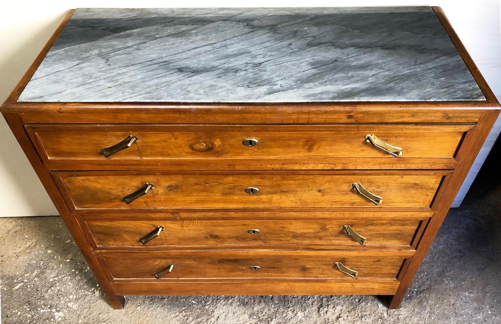 Italian Walnut Chest of Drawers, Original from 1950, with Gray Marble, Drawers For Sale 2