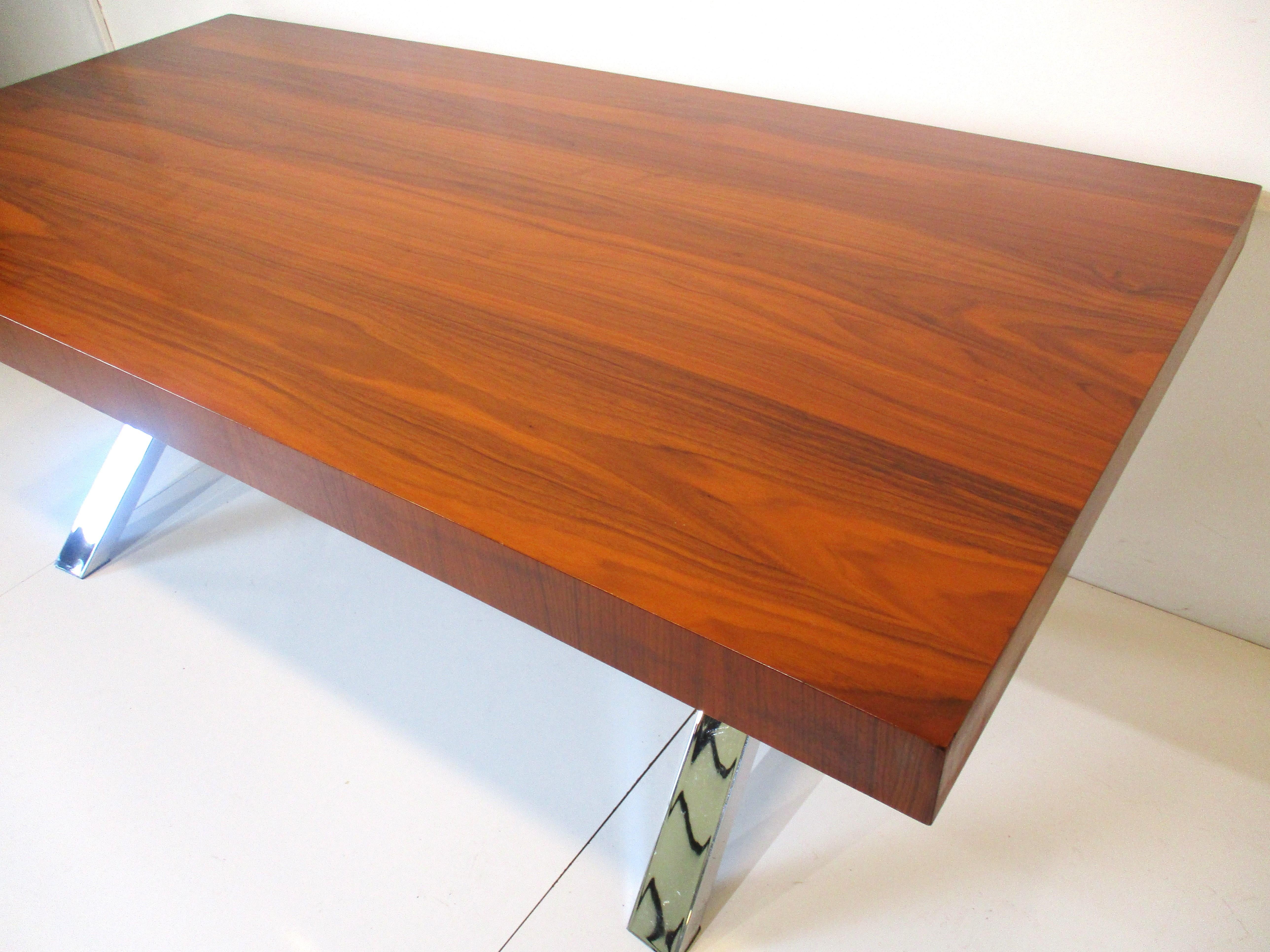 20th Century Italian Walnut Chrome X Base Dining Table