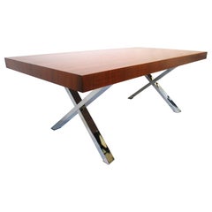 Italian Walnut Chrome X Base Dining Table