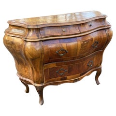 Italian Walnut Commode or chest of drawers 19th Century Bombe form