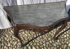 Italian Walnut Console Table, Venice 18th Century Marble Top Venetian