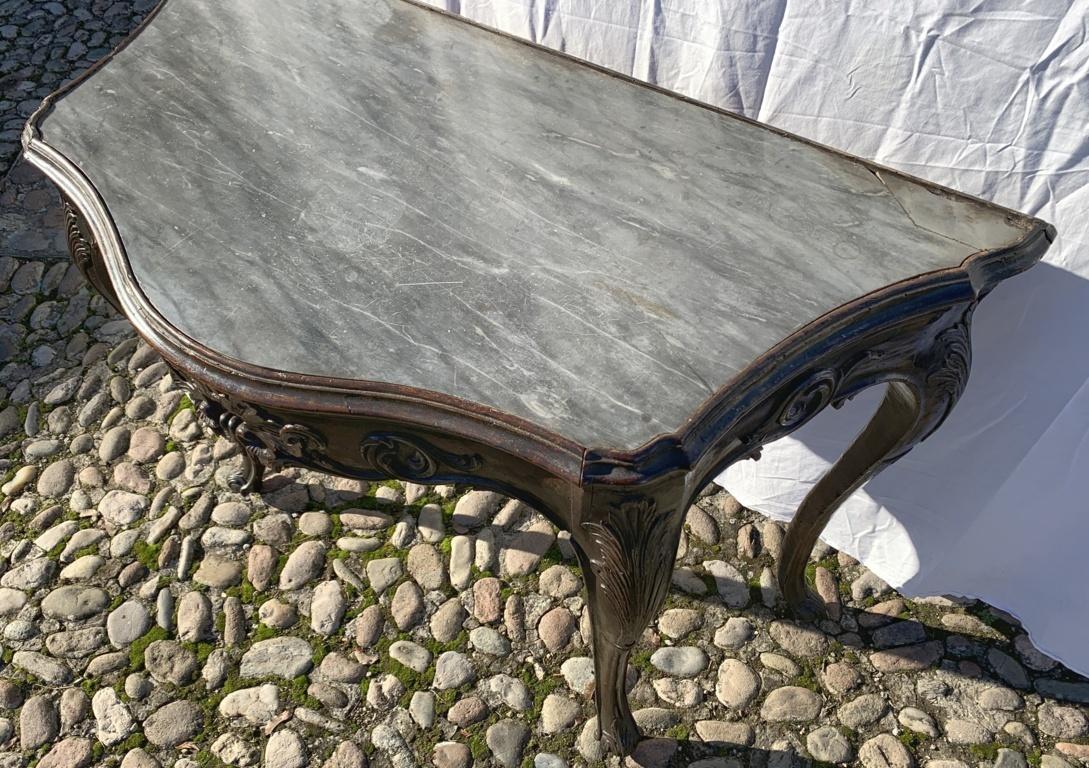 Rococo Italian Walnut Console Table, Venice 18th Century Marble Top Venetian For Sale