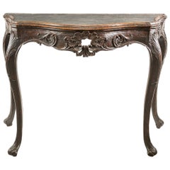 Italian Walnut Console Table, Venice 18th Century Marble Top Venetian