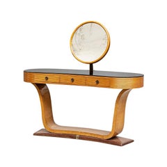 Italian Walnut Console with Black Glass by Osvaldo Borsani, 1950s